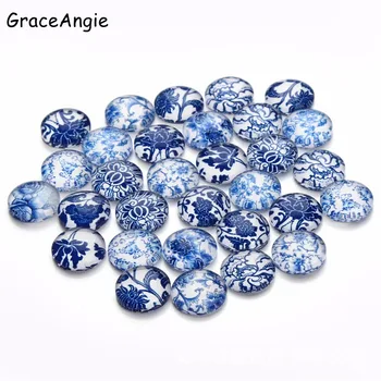 

GraceAngie 30PC Mixed Round Blue Glass Cameo 12mm Floral Cabochons Jewelry DIY Accessories Glass Cabochon Setting Supplies Craf