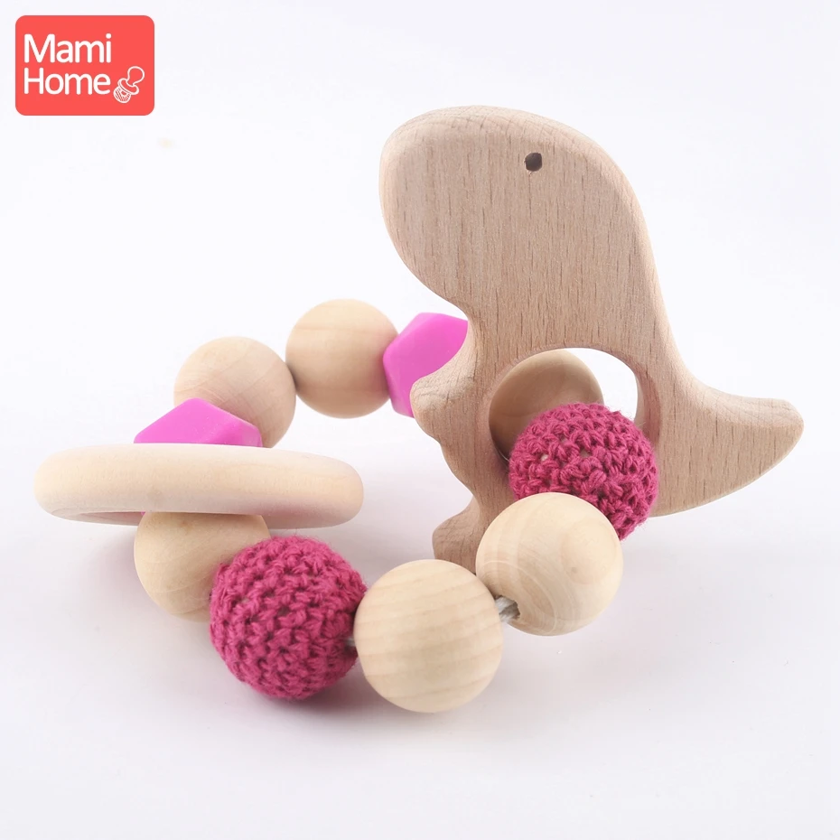 Mamihome 1 шт., детские деревянные браслеты для прорезывания зубов, подвеска из натурального слона, жевательная игрушка, вязанные крючком бусы, деревянные игрушки для прорезывания зубов, Детские Прорезыватели