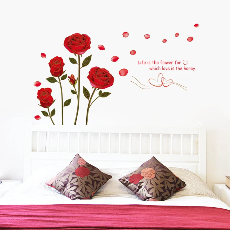 

Red Roses Wall Stickers Living Room Couple Bedroom Sofa Background Home Decoration Art Decals Flowers Murals 6A1000