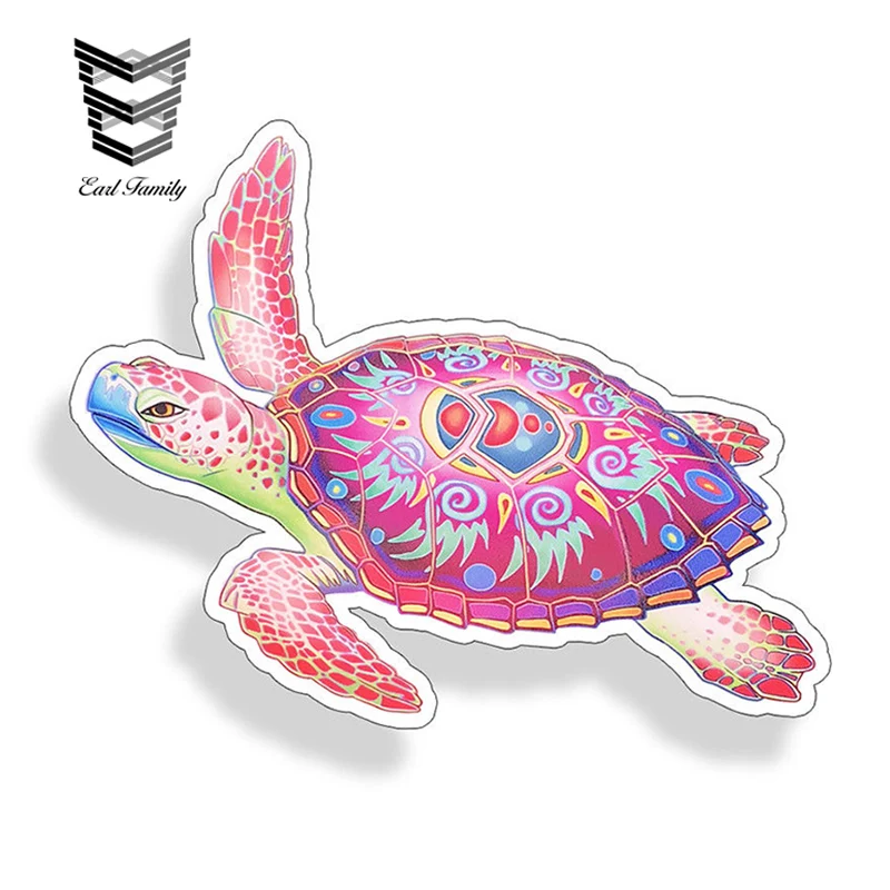 

EARLFAMILY 13cm X 10.4cm for Sea Turtle Sticker Pink Blue Vinyl Car Laptop Cup Cooler Beach Boat Window Decal Funny Car Stickers