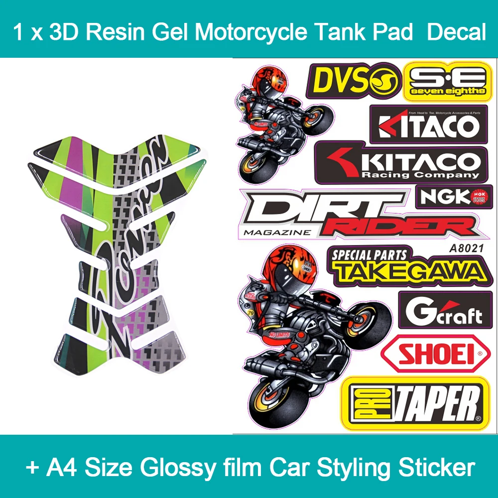 

3D Resin Gel Tank Pad Protector Decal Sticker Motorcycle Gas Tank Protector Pad ninja Gsxr + A4 Size Glossy Film Sticker
