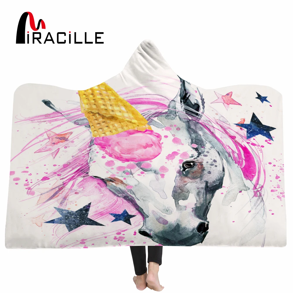 

Miracille Cartoon Unicorn Blanket for Adults Sleeping Cozy Cartoon Soft Hooded Blanket Coraline Coverlet Nap Quiet Christmas