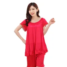 Для женщин короткий рукав пижама комплект модные пикантные однотонные цветная Пижама комплект летние шифоновое платье комплект 40al30