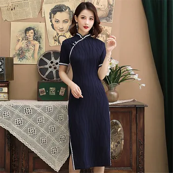 

Summer New Classic Qipao Elegant Party Prom Dress Solid Color Short Sleeve Cheongsam Chinese Style Sexy Vestidos Plus Size 3XL
