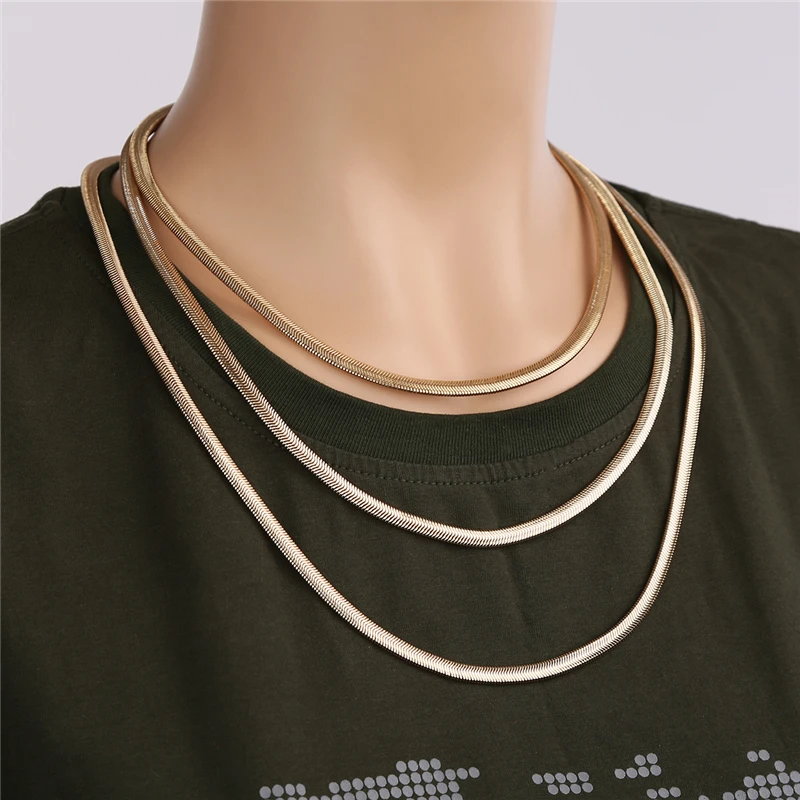 

CWEEL Silver/Gold Color Wedding Long Chain Stainless Steel Hiphop Simple Snake Chain Necklace Invisible Men/Women Jewelry