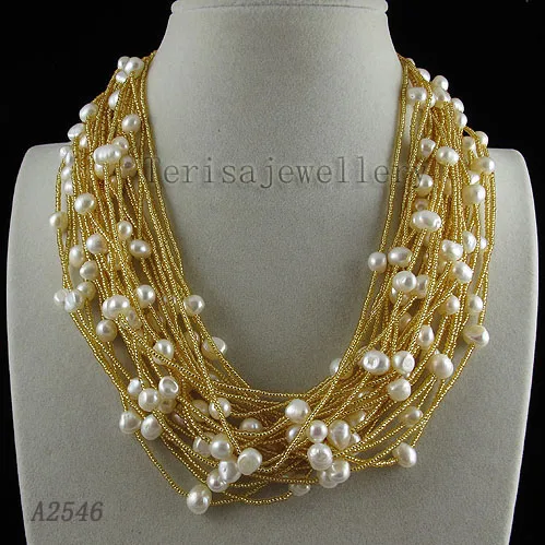 

Terisa Pearljewelry AA 8-9MM White Color Baroque Shape Genuine Freshwater Pearl Necklace Flower Clasp 18-20inches