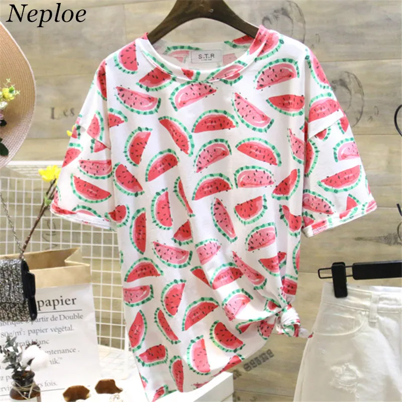 Neploe New Printed Watermelon Women Tops Summer Short Sleeve O Neck ...