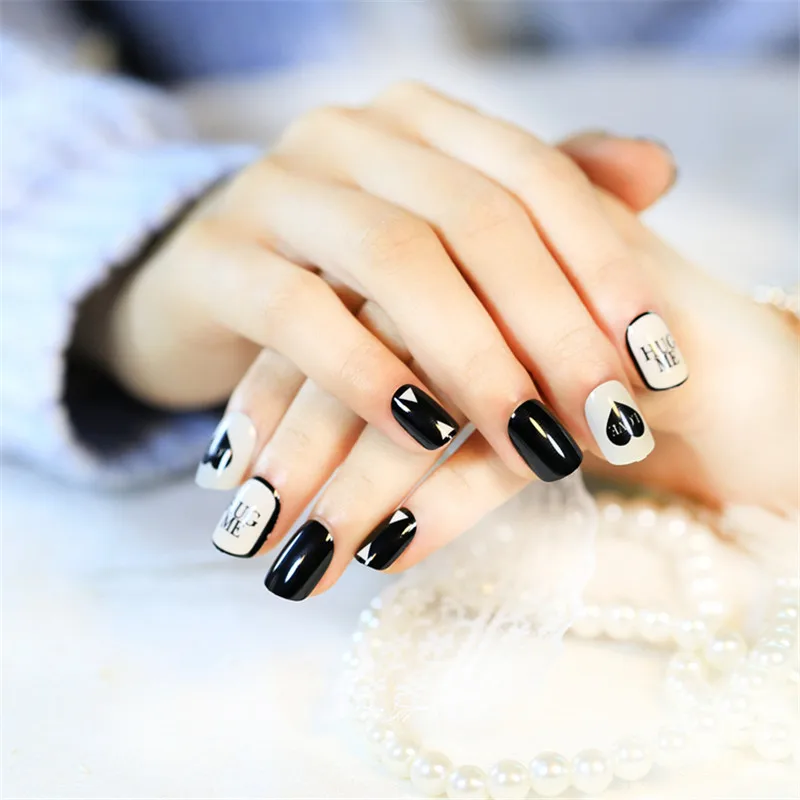 Black heart False Nails Nail Stickers Tips Fingernail Tablets DIY Nail Art ...