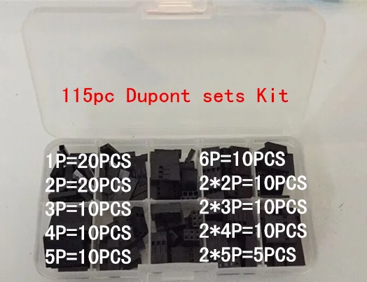 115 шт Dupont наборы комплект с коробкой 1 P/2 P/3 P/4 P/5 P/6 P/2*2/2*3/2*4/2* 5Pin корпус пластиковый корпус терминал Перемычка провода СОЕДИНИТЕЛЬ НАБОР