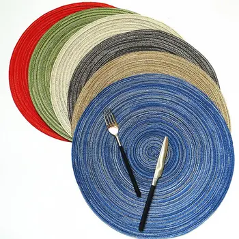 

Junwell 4pcs/lot Braided Woven Colorful 38cm Round Placemats Heat Resistant Dining Table Mats Non-Slip Washable Place Mats Set