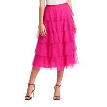 Фуксия оборками Многоуровневое Чай Длина тюль юбки молния Офисные женские туфли Тюль Для женщин юбка Женский Взрослые юбка Faldas Mujer