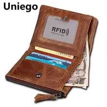 Uniego RFID Genuine Leather Short Men Wallets Coin Pocket Zipper Male Wallet Clutch Card Holder Wallet Bifold Male Purse HB55 Uniego RFID Genuine Leather Short Men Wallets Coin Pocket Zipper Male Wallet Clutch Card Holder Wallet Bifold Male Purse HB55