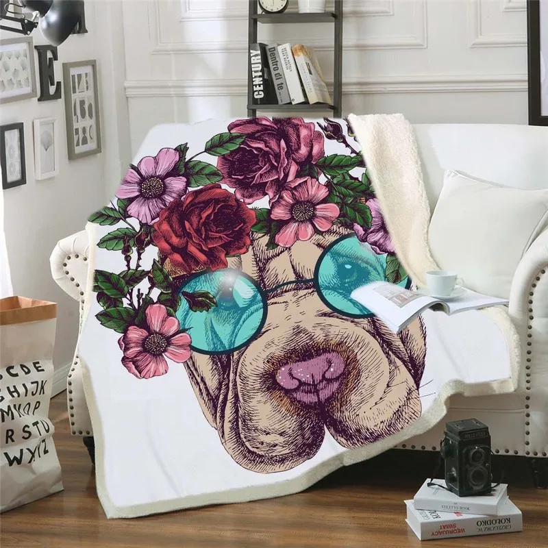 

Velvet Plush Puppy Print Sherpa Blanket Bohemian Mandala Pattern Wool Blanket Soft Microfiber Bed or Sofa Gift Blanket