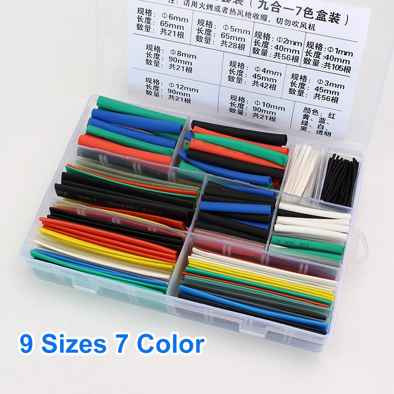 370pcs Heat Shrink Tube 2:1 ratio Tubing Heatshrink Shrinkable Wrap Wire Cable Sleeve Kit pls use heat gun | Обустройство дома