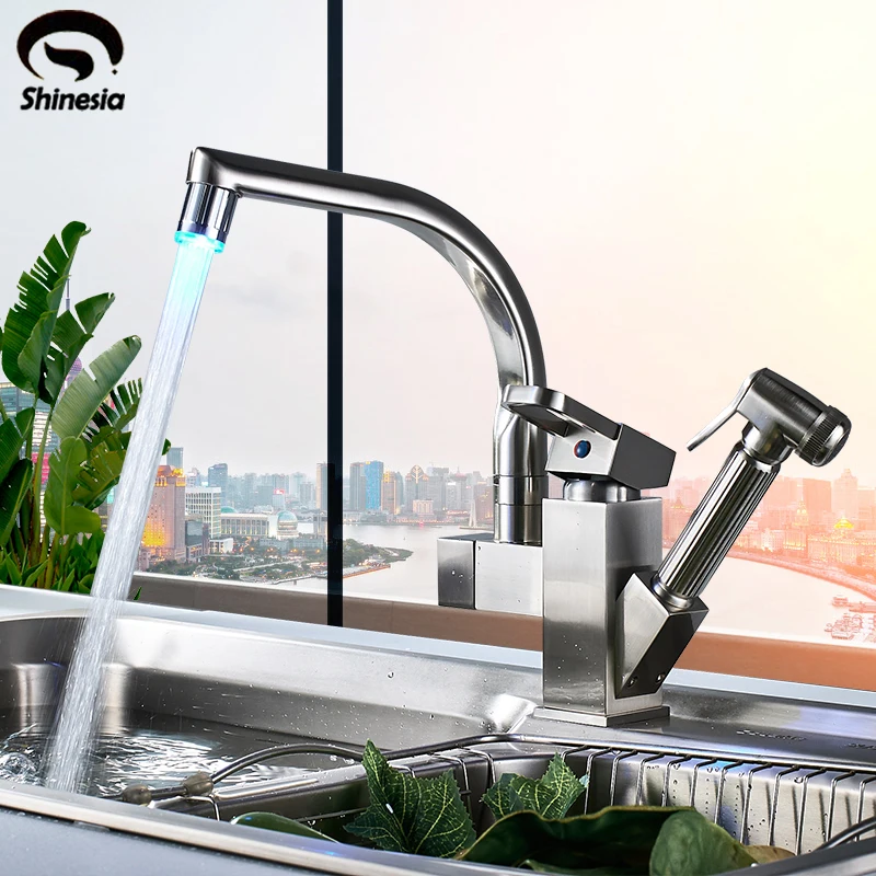 

Brushed Nickle Kitchen Faucet Pull Out Sprayer Swivel Spout Mixer Tap Kitchen Sink Faucet 360 Rotation Kitchen Water Faucets