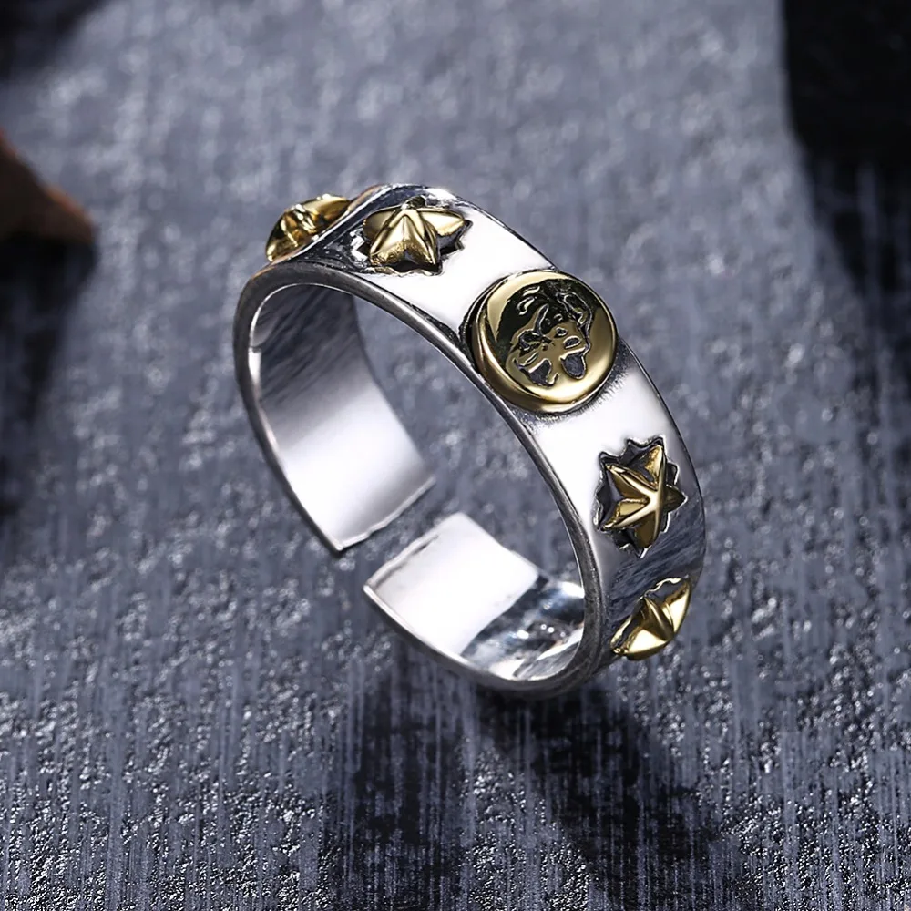 

GOMAYA 2018 New Punk Rock Star Ring 925 Sterling Silver Personality Five-pointed Star for Men Vintage Thai Silver Jewelry
