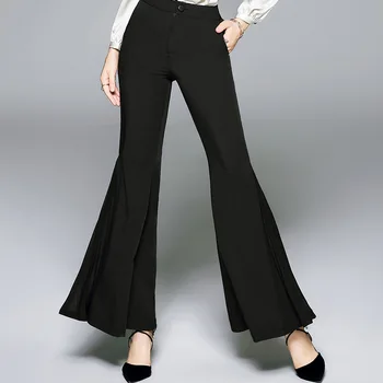 

Flare Pants Woman 2019 Spring New Women Fashion Casual Office Lady Solid color Slim Female Black Long Pants