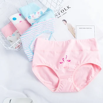 

LANGSHA 5Pcs/lot Women Panties High Waist Cotton Underwear Cute Printed Seamless Briefs Soft Breathable Girls Slimming Panty XXL