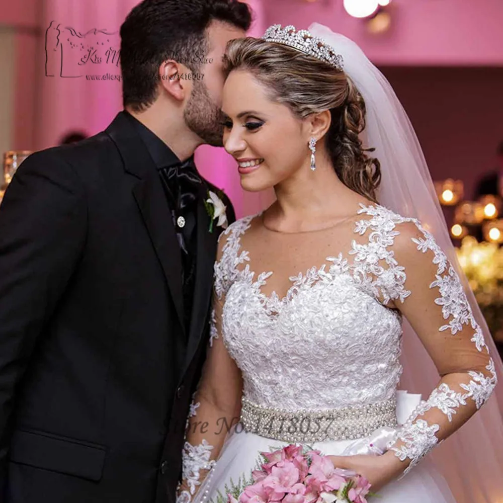 Vestido De Noiva princesa Luxo Abito да sposa Стразы Свадебные платья Кружево бисером Свадебные платья суд поезд невесты платье