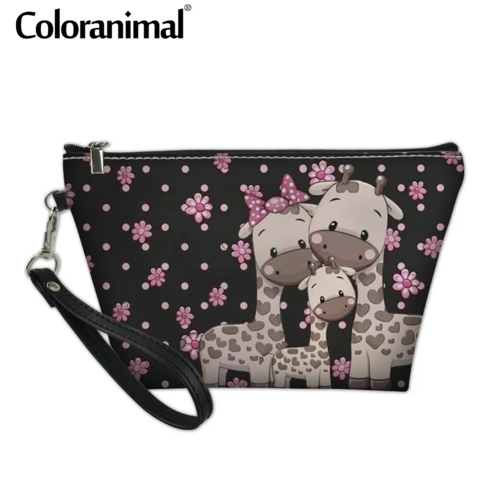 

Coloranimal Luxury Design Cosmetic Bag Cute Giraffe Print Mini Leather Makeup Case Travel Toiletry Pouch Female Tote Bag Neceser