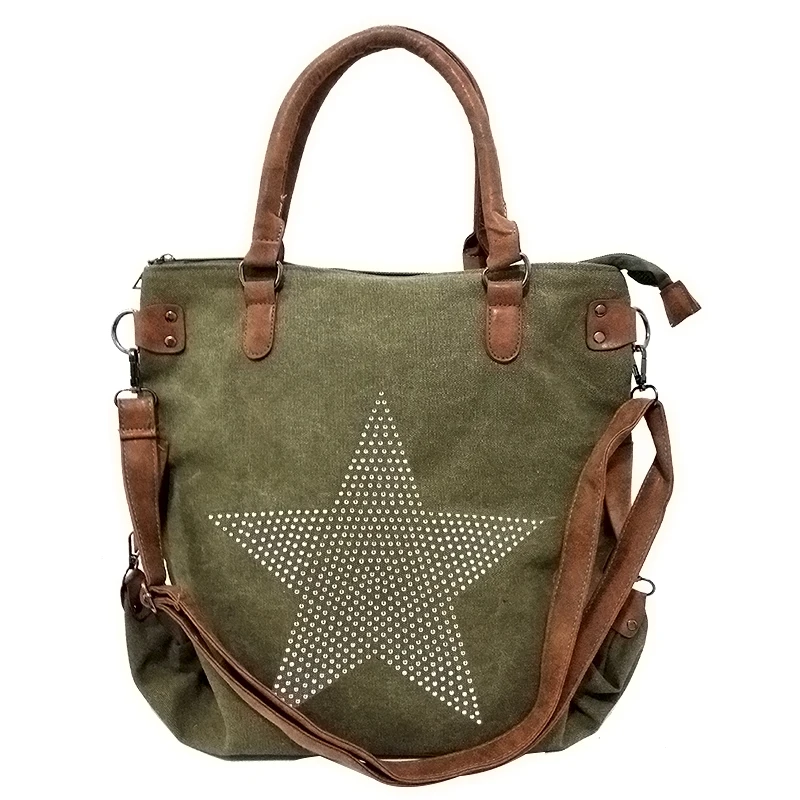 Meloke 2018 high quality diamond star canvas shoulder bags fashion leather handel multifunctional bags large size bags Meloke 2018 high quality diamond star canvas shoulder bags fashion leather handel multifunctional bags large size bags