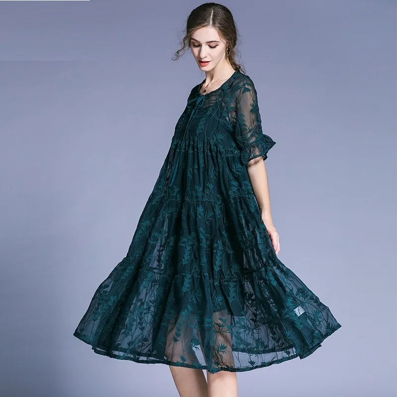 2018 Summer Fashion Women Plus Size Loose Fit embroidery Dress Set ...