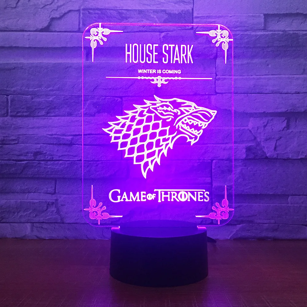 Домашний Старк Игра престолов волк акриловая Иллюзия 3D светодиодный светильник 7 цветов меняющийся USB сенсорный Настольный светильник детский подарок на день рождения Прямая поставка