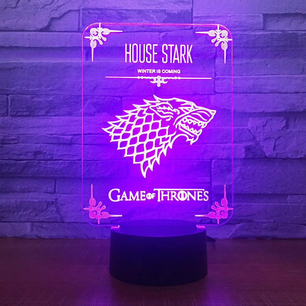  House Stark Game of Thrones Wolf Acrylic Illusion 3D LED Lamp 7 Colors Changing USB Touch Desk Lamp