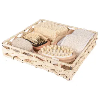 

Adeeing 7Pcs/Set Bathing Spa Comb Cotton Linen Brush Sponge Basket Set