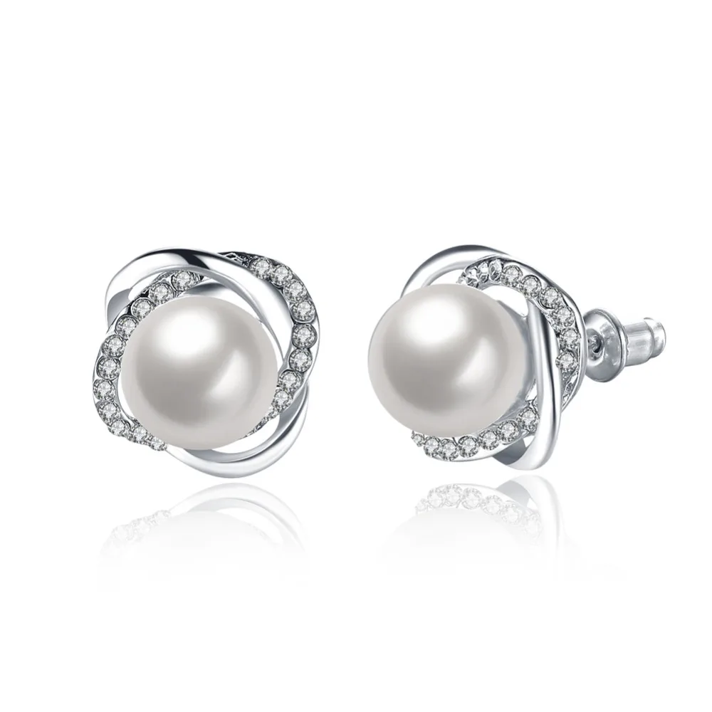 

ARUEL Fashion Women Crystal Earrings Trendy Imitate Pearl Wedding Jewelry Gold Color Small Stud Earrings For Female Party Gift