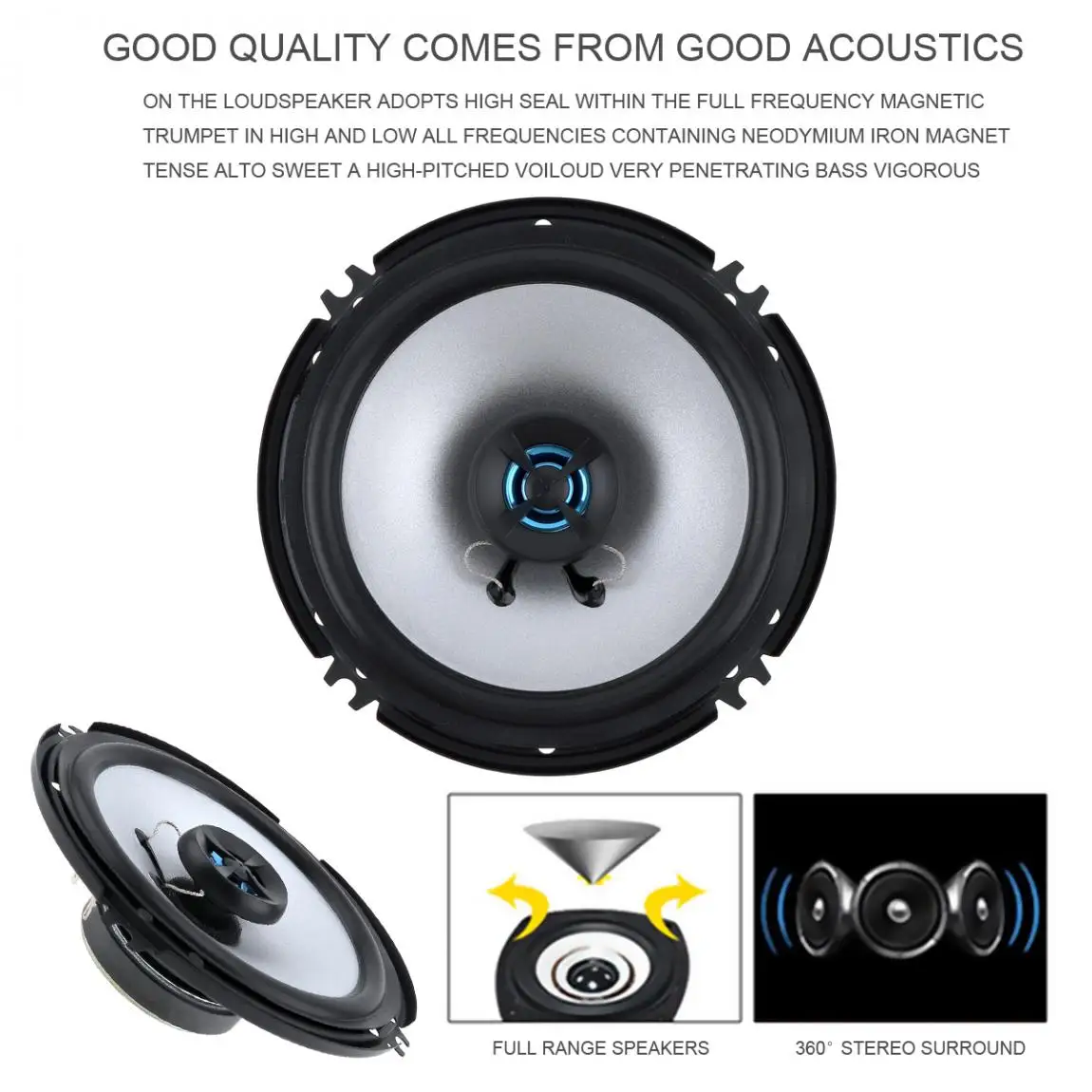 LaBo 2pcs Car bass speakers 2 Way 100W speaker 6.5 inch Car Hifi Coaxial Speaker Full Range Frequency speakers for Car stereo