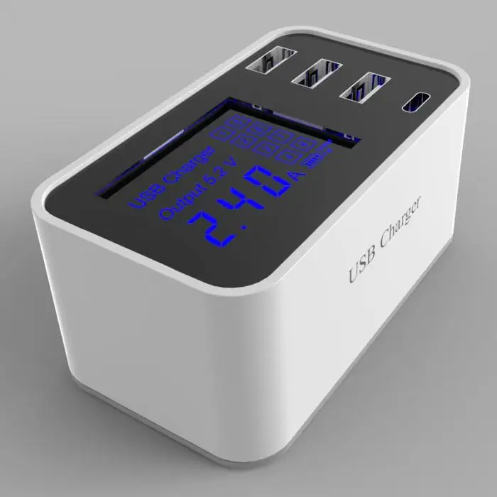 Настольное настенное зарядное устройство type-C/4 порта usb-хаб, смарт-станция для зарядки с ЖК-дисплеем-Drop