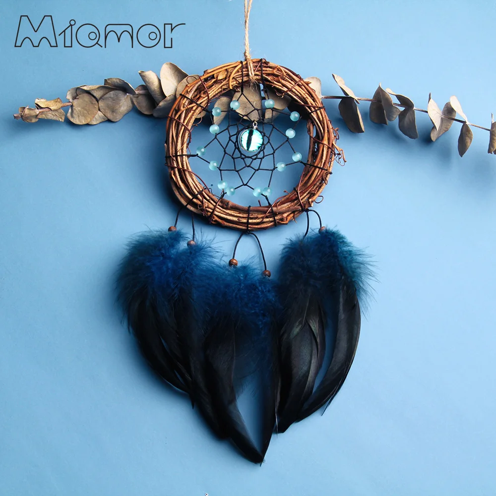 

MIAMOR Rattan Ring Blue Dreamcatcher With Evil & Cat's Eye Home Wall Hanging Decor Pendant for Kid's Bedroom AMOR0101