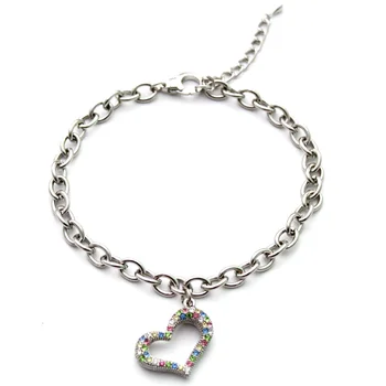 

Chains Dog Cat Necklace Collar Bling Rhinestons Colorful Love Heart Charm Pendant Pet Puppy Jewelry 3 Sizes