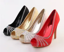 2016 Fashion Peep Toe Apricot Color Bridal Shoes Satin Bridal Shoes Wedding Shoes High Heel Pumps Woman Rhinestone Shoes