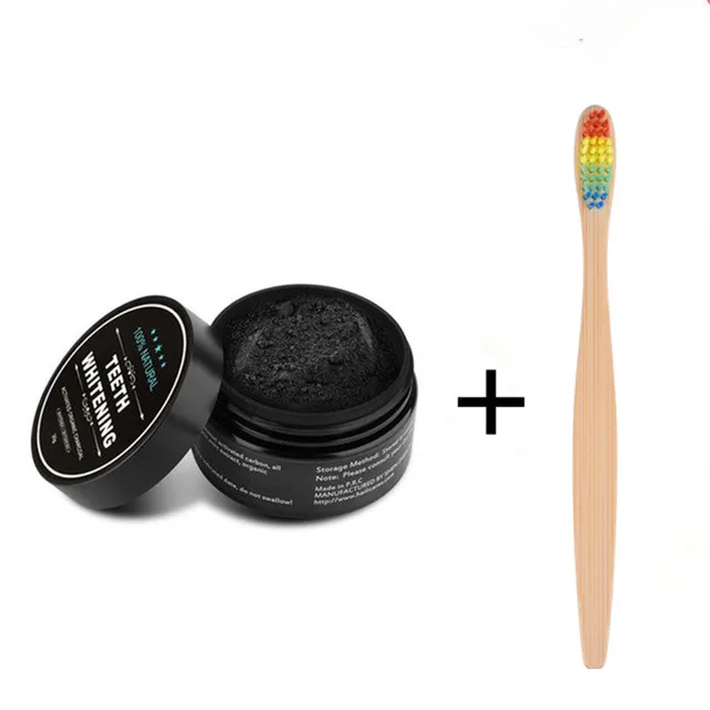

Teeth Whitening Powder Kit Natural Activated Charcoal Bamboo Toothpaste 30g Wooden Toothbrush Clean Tooth Coffee Stains Removal