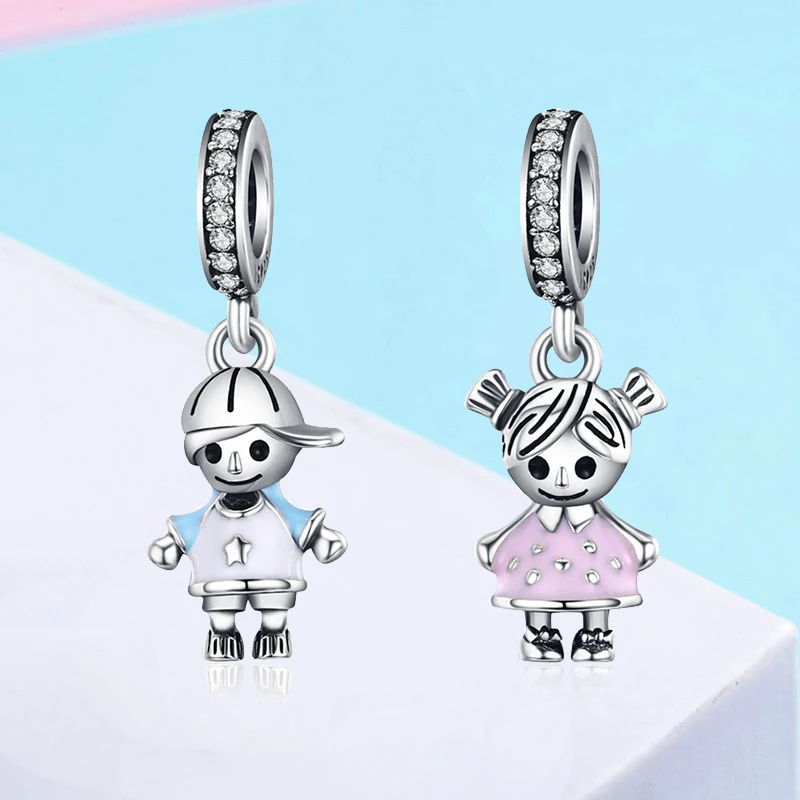 HOT SALE Authentic 925 Sterling Silver Charm Boy and Girl Pendant Charm fit Original s925diy