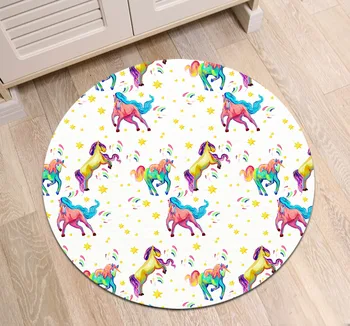 

Shooting Stars And Unicorns Round Children's Room Carpets Living Room Floor Area Rugs Bathroom Non-Slip Cushion Home Door Mat