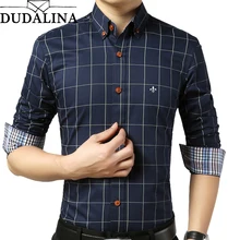 DUDALINA, мужская клетчатая рубашка без карманов, Мужская одежда, приталенная Мужская рубашка с длинным рукавом, мужская повседневная рубашка, соц. Размера плюс M-5XL