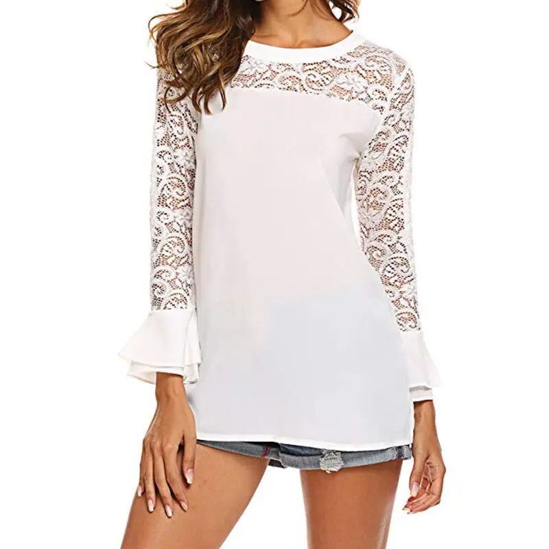 

Ruffles Blouses Casual Top Fashion Chemise Femme Shirts Blusas Feminina Shirts Women Blouses Summer White Lace Chiffon Blouse