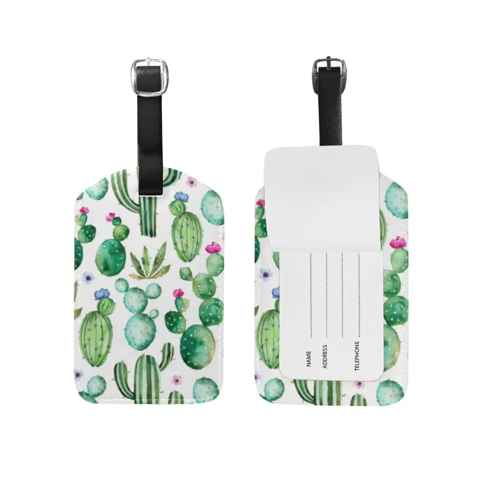 

3pcs Leather Suitcase Luggage Tag Cactus Printed Label Bag Pendant Handbag Portable Travel Accessories Name ID Address Tags