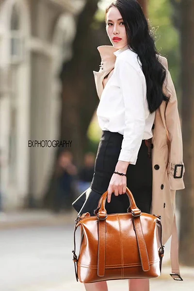 Nuleez женская сумка-тоут из натуральной кожи, винтажная Большая вместительная универсальная сумка, популярный стиль звезды - Цвет: brown