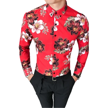 

Red Mens Shirt Long Sleeve Slim Design Shirt Men Asian Size S M L XL XXL XXXL male Shirts 2019