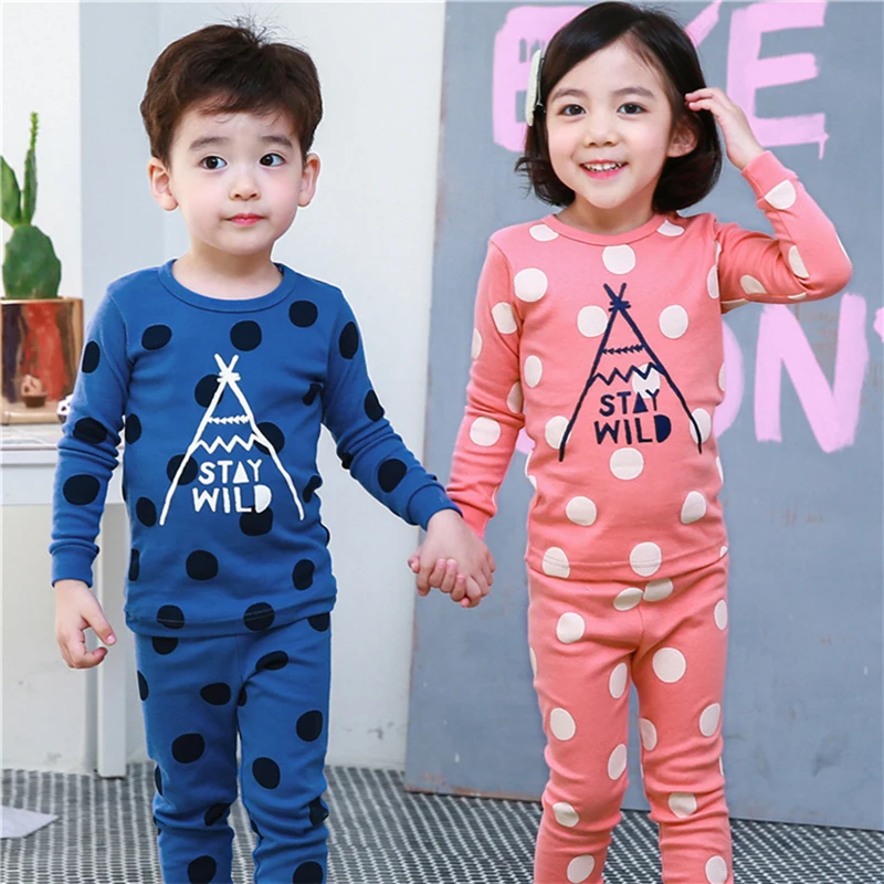 Children'S For Boys And Girls Polka Dot Pajama Set ,Printed With Wild T Shirt Pajamas Set