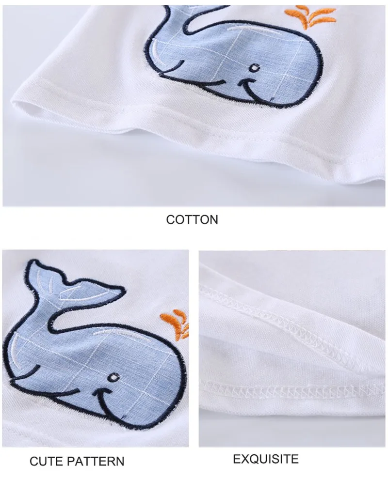 80-120cm Cute Whale Kids Boys Clothes Sets Baby Boys Summer Clothing Suits White Short Sleeve T-shirts + Plaid Shorts    (5)