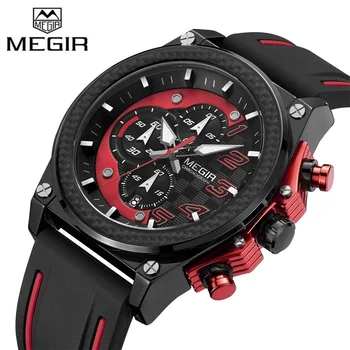 

MEGIR Men's Chronograph Analog Quartz Watch with Date Luminous Hands Waterproof Silicone Rubber Strap Sports Wristswatch for Man