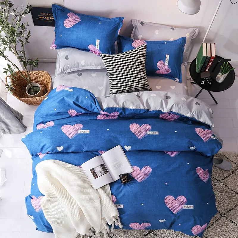 Solstice Home Textile Bedding Set Heart Love Pink Stripe Duvet Cover Pillowcase Sheet Girl Teen Woman Bed Linen Bedclothes