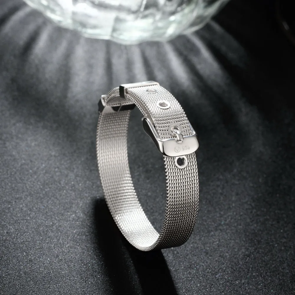 925 Ювелирный посеребренный женский браслет, серебряный 10 мм веб-часы браслеты для пояса и браслеты для женщин/мужчин