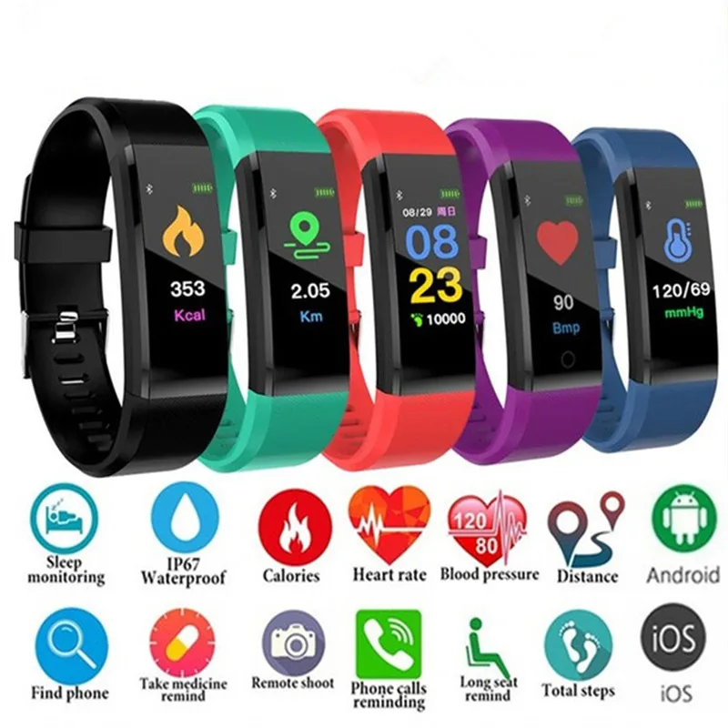

ID115 Smart Watches Fitness Heart Rate Monitor Pedometer Smartwatch Sport Digital Intelligent Watch for Men Women Android IOS