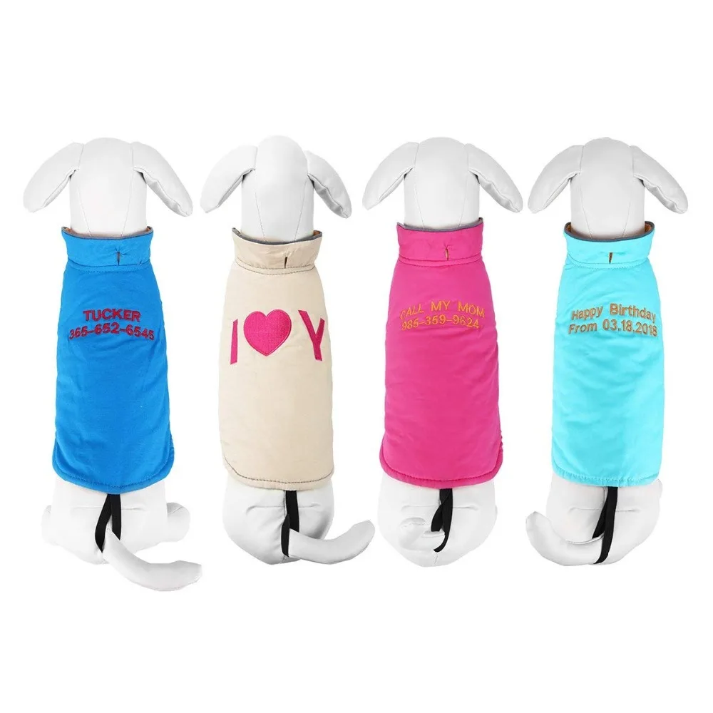 

Personalized Custom Embroidered Pet Dog Clothes for Small, Medium, Large Dogs Pink Dog Vest Winter Jackets
